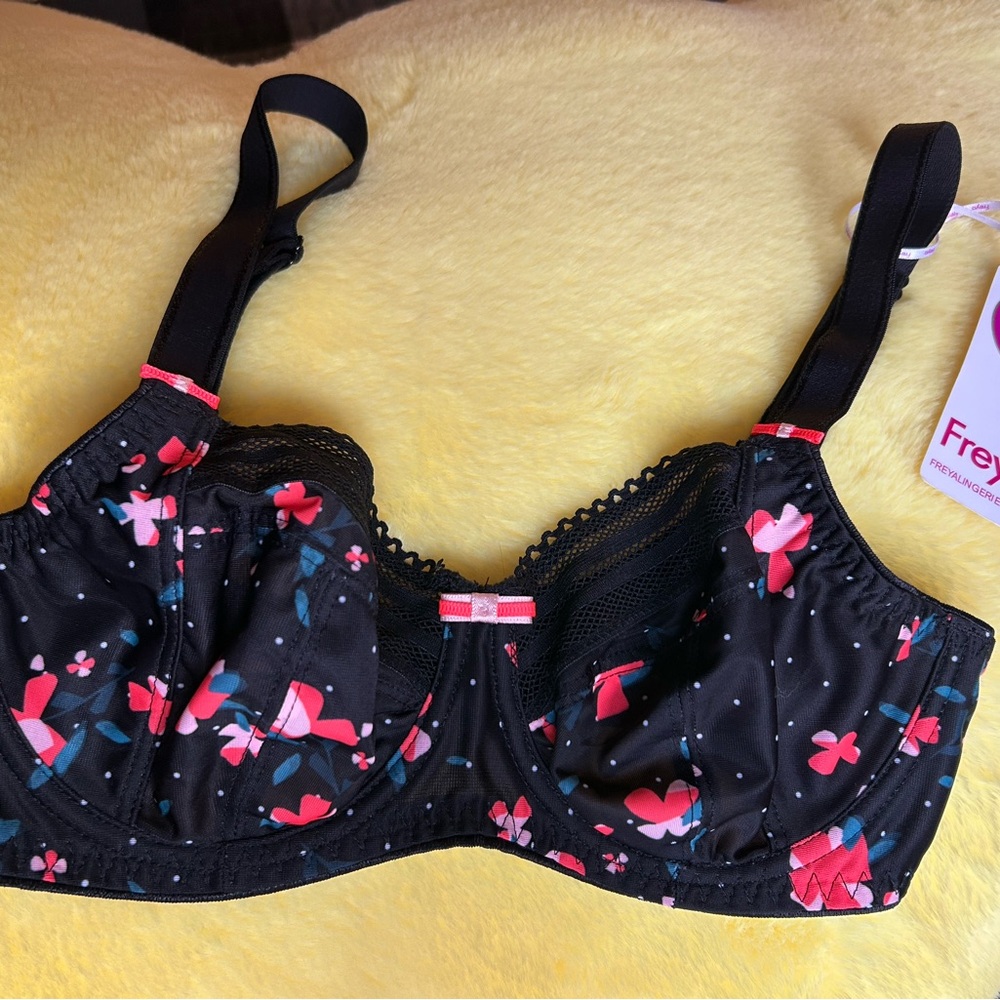 Freya Black Underwire Bra with Pink and Blue Floral Print